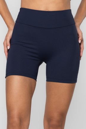 Short Azul Marinho em Poliamida com Cós Alto e Sem Costura Frontal