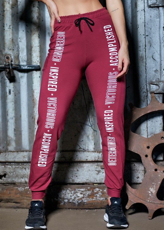 Calça de Moletim Inspired Vinho com Bolsos Laterais e Silk