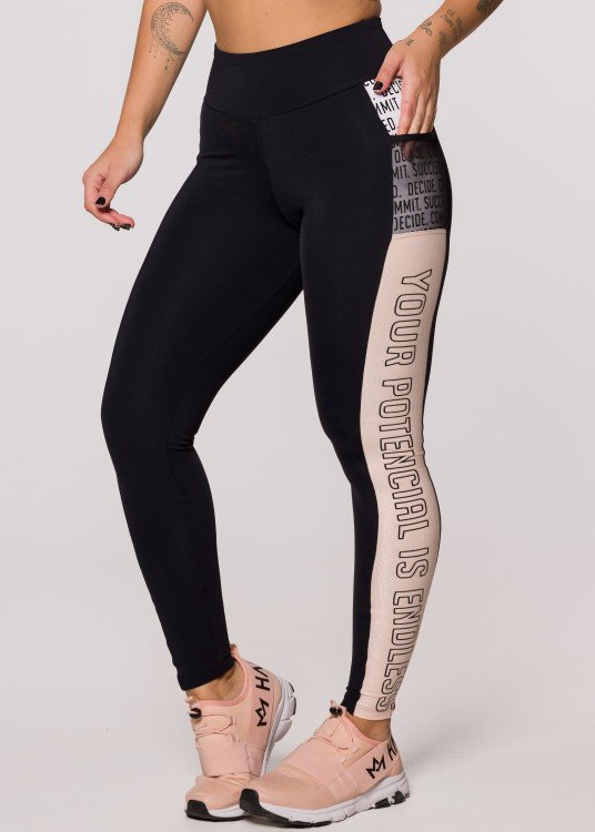 Calça Legging Fitness Succed Com bolso em Suplex de Poliamida Preta
