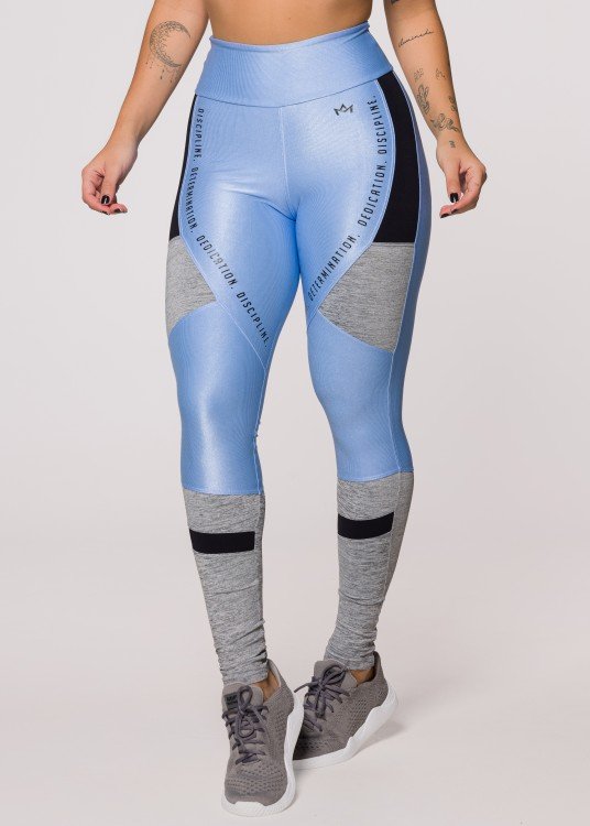 Calça Legging Fitness Discipline em Suplex de Poliamida Texturizada Azul
