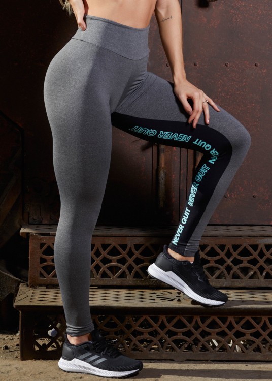Legging Fitness Never Quit em Suplex de Poliéster Mescla