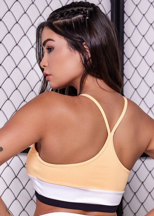 Top Fitness Poliamida Flame Laranja com Recortes