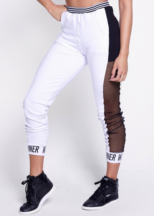 Calça de Moletim Winner Branco Com Elástico