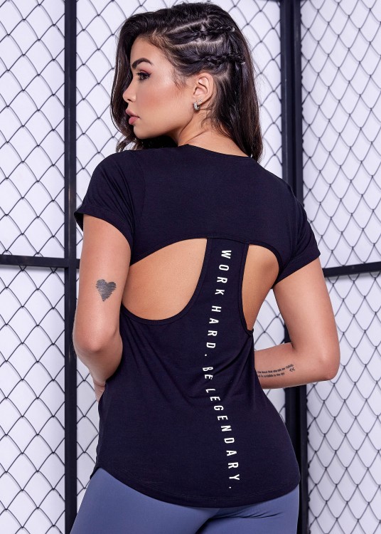 Blusa Fitness Manga Curta be Legendary Preta