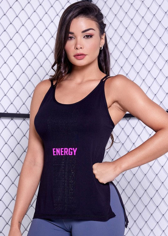 Regata Alongada Energy Preta com Silk