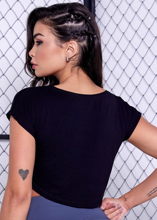 Cropped Fitness Arredondado Discipline Preto