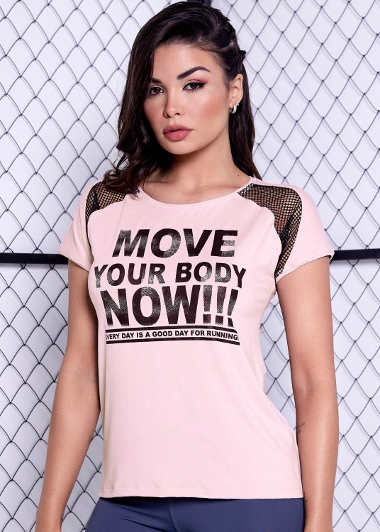 Blusa Fitness Move Manga Curta  Rosé