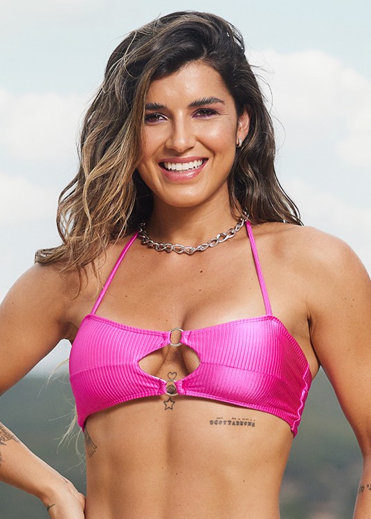 Top Biquíni Canelado com Argola E Bojo Removível Rosa