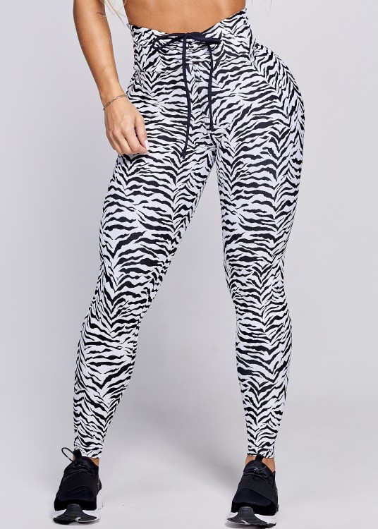 Calça Legging Tiger Em Jacquard Preto e Branco ZERO Transparência