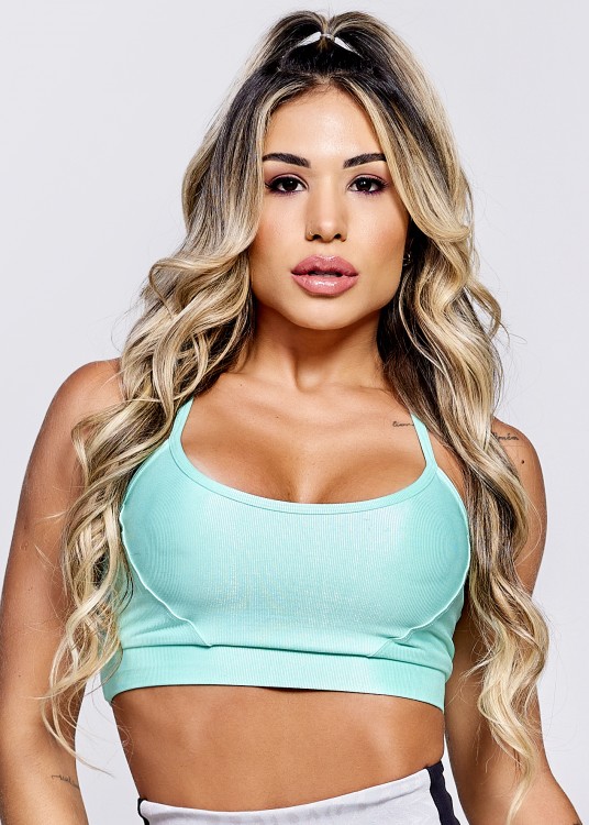 Top Fitness Potencial Em Suplex de Poliamida Texturizada Verde àgua
