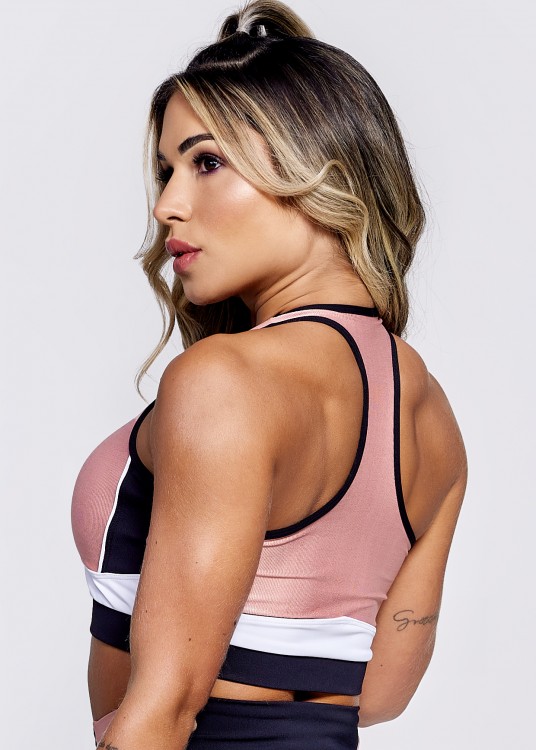 Top Fitness Discipline em Suplex de Poliamida Rosé com Recortes