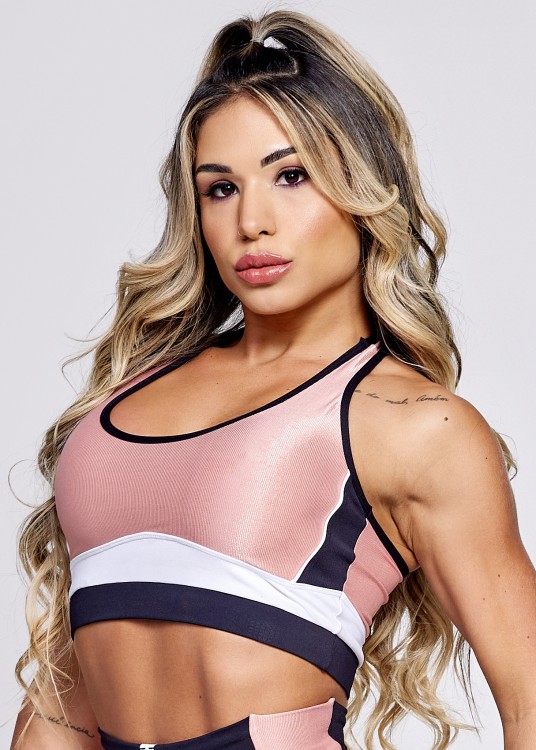 Top Fitness Discipline em Suplex de Poliamida Rosé com Recortes