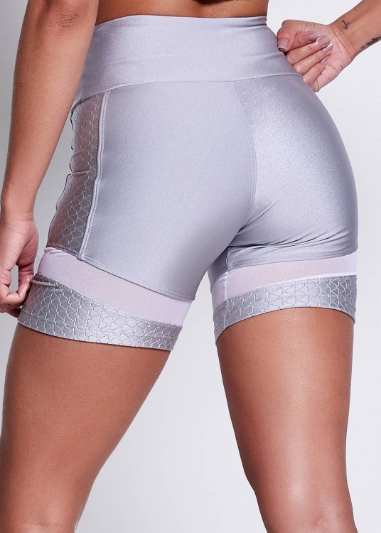 Short Fitness Crystals Prata com Recortes
