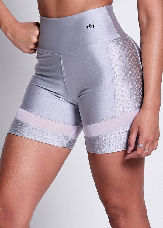 Short Fitness Crystals Prata com Recortes