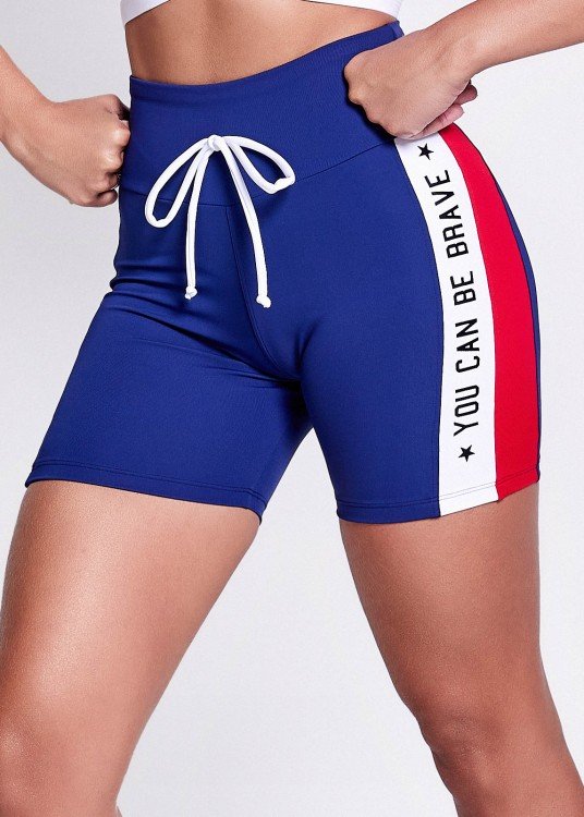 Short Fitness Brave Em Suplex de Poliamida Marinho com Recortes