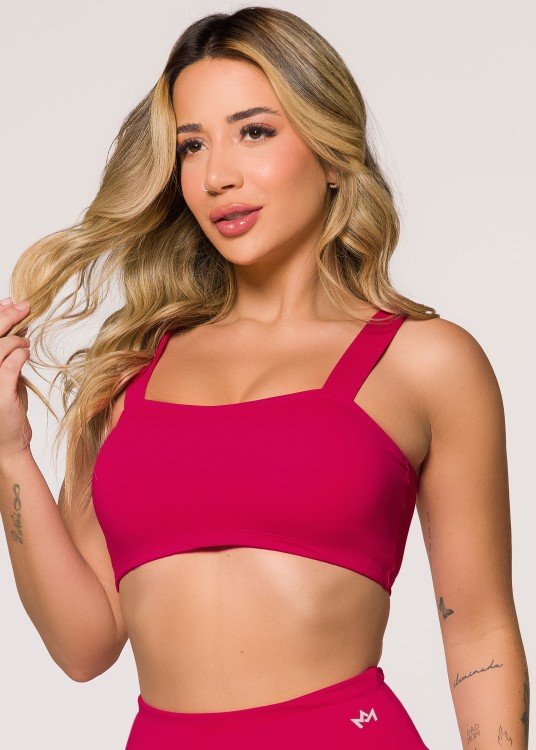 Top Fitness Hot Pink em Suplex de Poliamida Rosa