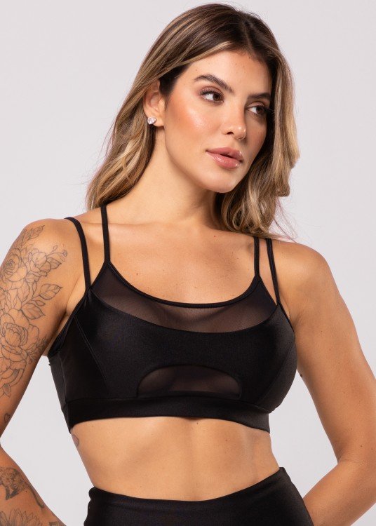 Top Fitness All Black Com Sobreposição