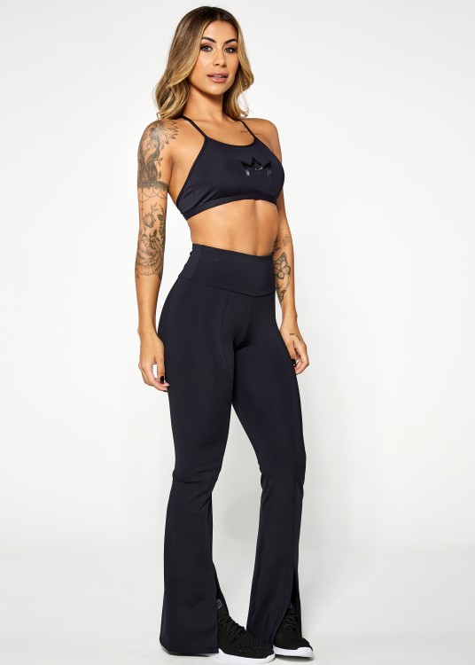 Calça legging preta flare top