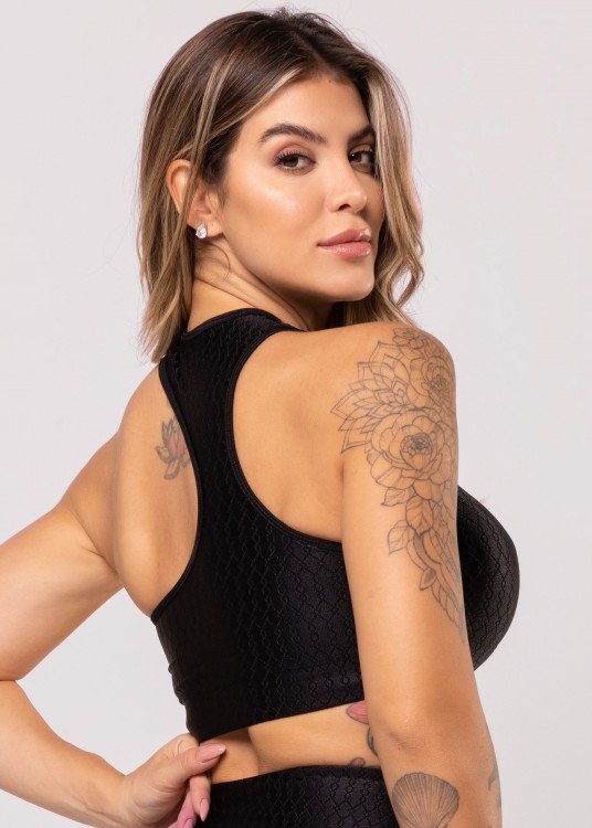 Top Fitness All Black Asymmetric Em Jacquard