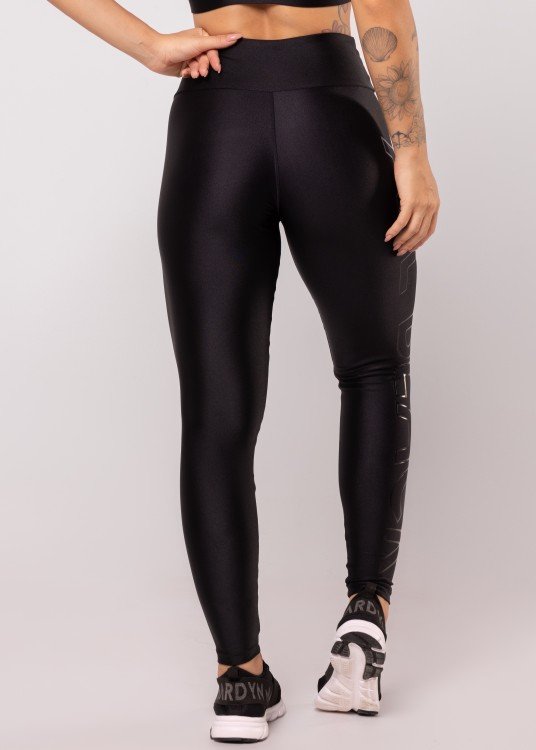 Calça Legging All Black Com Cadarço Pink Franzido