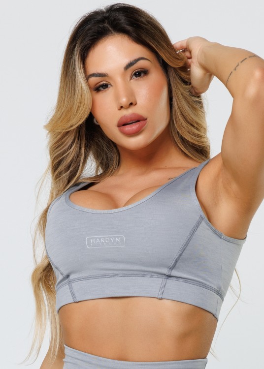 Top Fitness Joy em Suplex de Poliamida Cinza