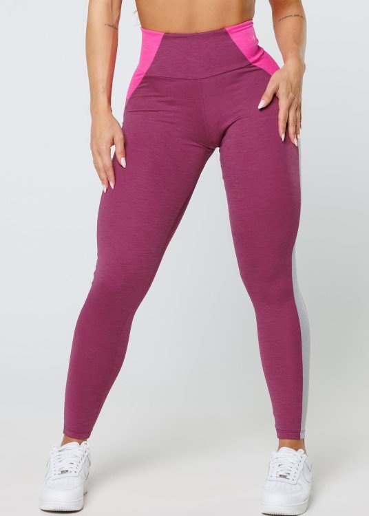 Calça Legging Joy em Suplex de Poliamida Fúcsia com Recortes Rosa e Cinza