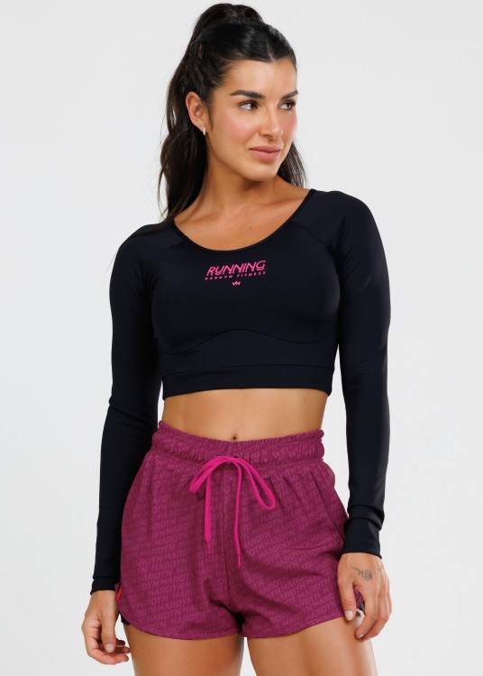 Cropped Start Running Manga Longa Preto