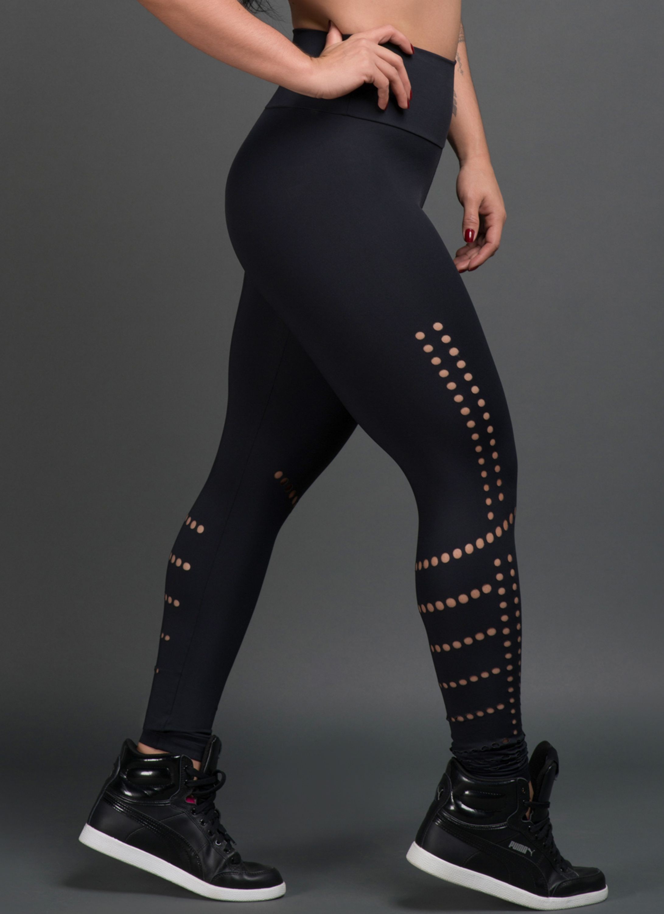 Calça Legging Laser em Poliamida Flow Preta