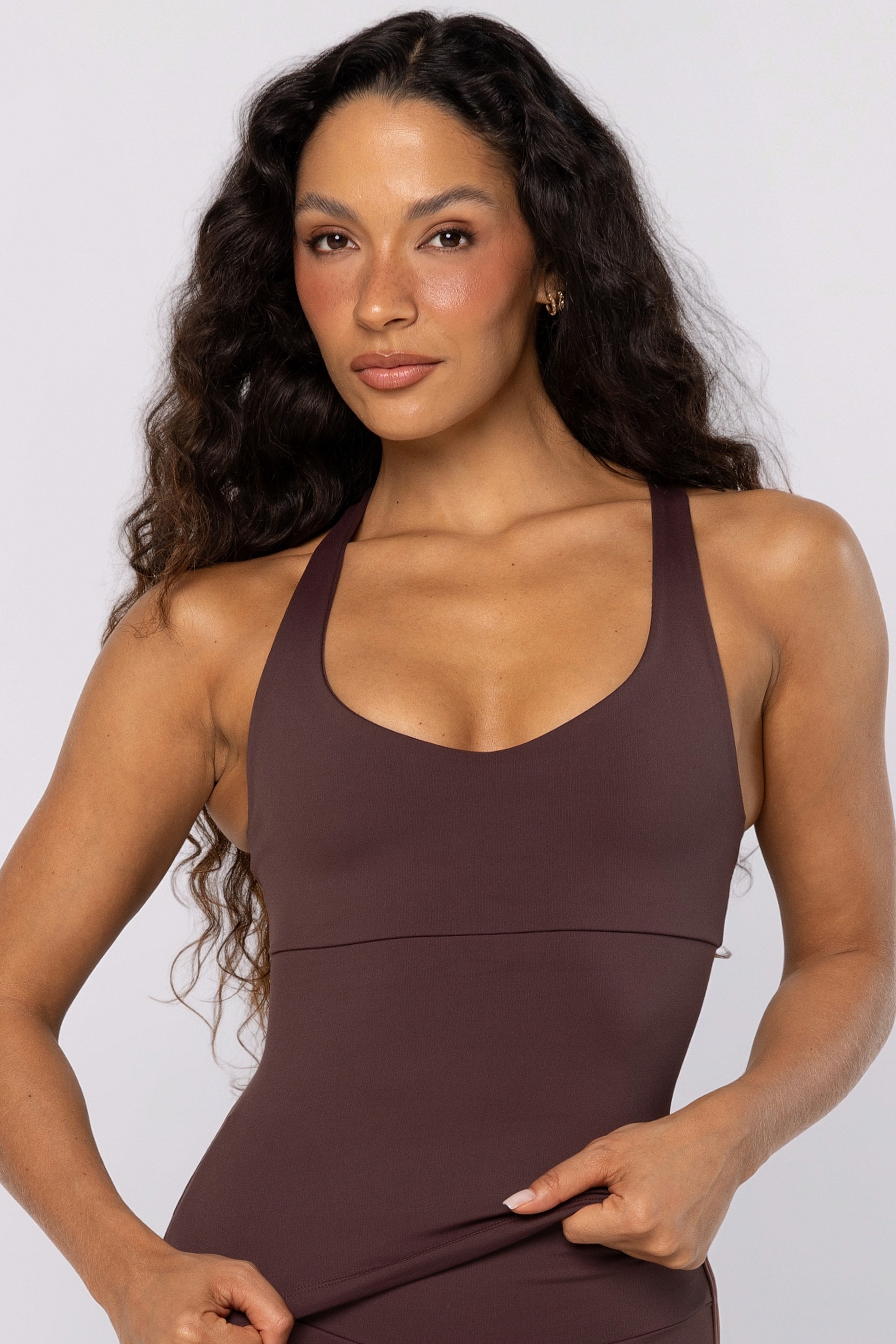 Blusa Tiras Duplas em Poliamida Puresense Marrom Truffle