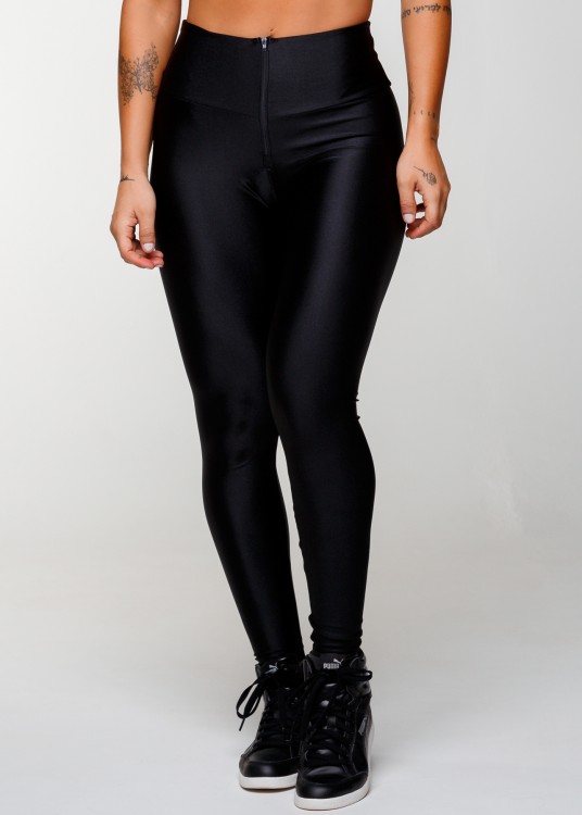 Calça Legging Metallic com Ziper em Poliamida