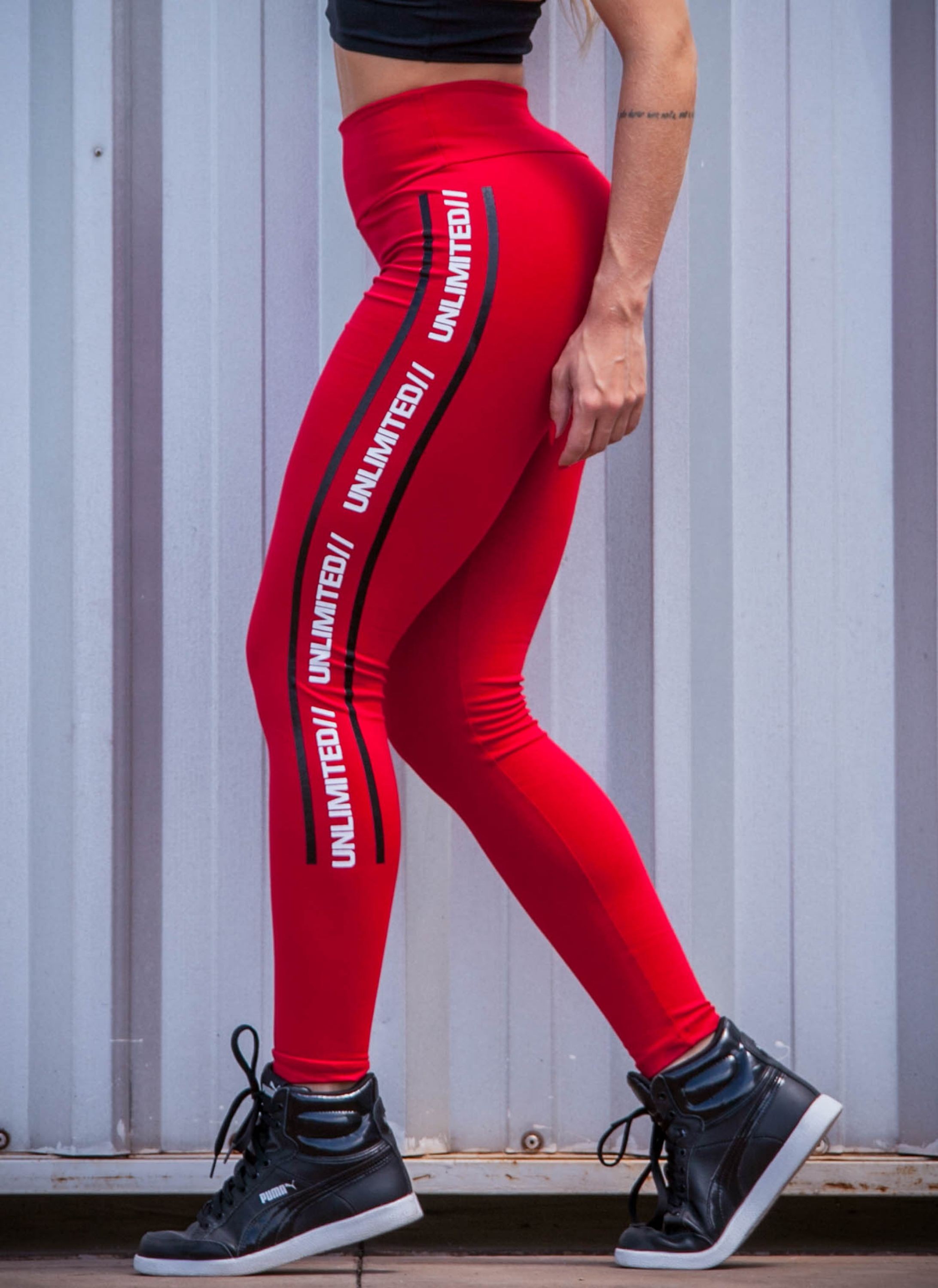 Legging em Suplex de Poliamida Vermelha com Silk