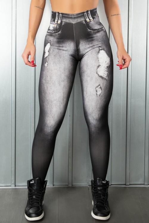 Calça Legging Fake Jeans Black