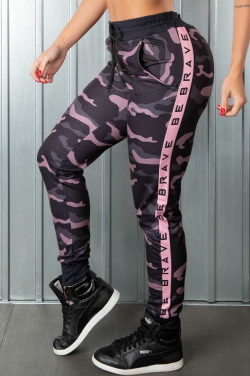 Calça de Moletim Be Brave Camuflada com Cadarço Preto