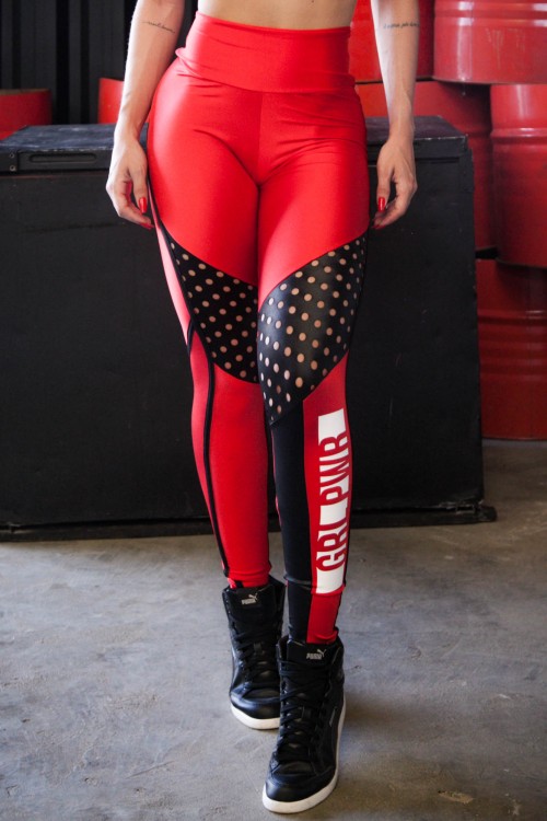 Legging em Mettalic Vermelho com Chapado Preto e Laser