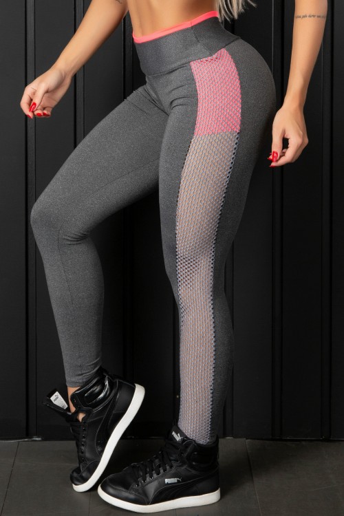 Calça Legging Splendor em Suplex de Poliéster Mescla e rosa