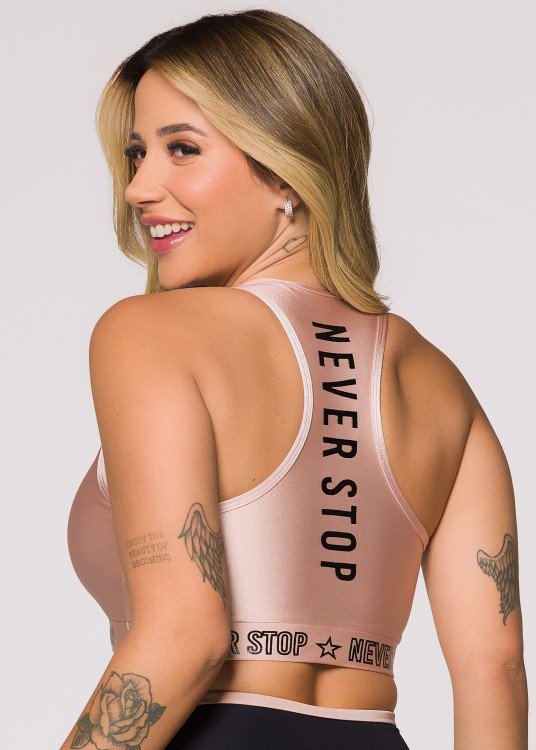 Top Fitness Metallic em Poliamida Rosé