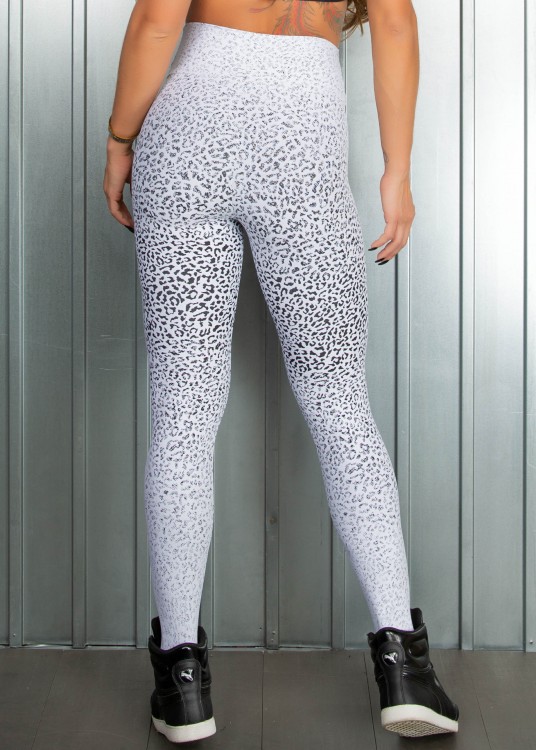 Legging Fitness Animal Print em Jacquard Branco