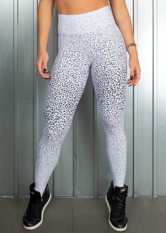 Legging Fitness Animal Print em Jacquard Branco