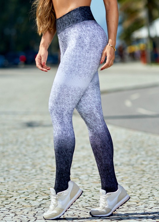 Legging Fitness em Jacquard Branco Degradê