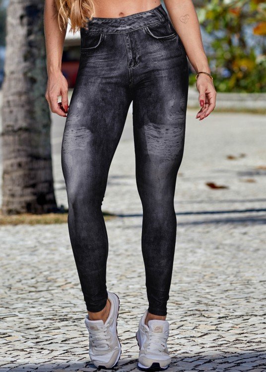 Calça Legging Fake Jeans Cool Black