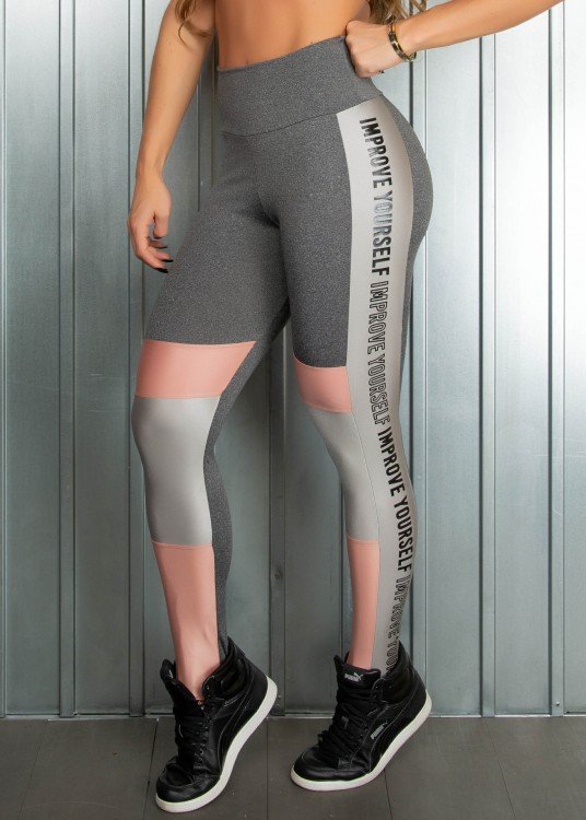 Legging Fitness Improve Yourself Mescla com Rosé