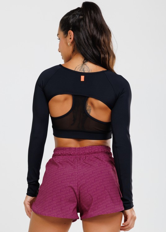 Cropped Start Running Manga Longa Preto